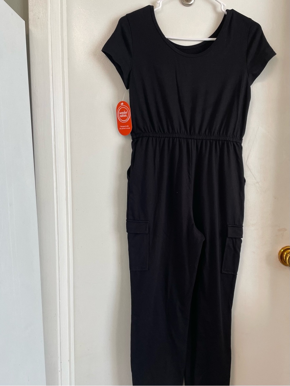 wonder nation Black Short-Sleeve Cargo Jumpsuit